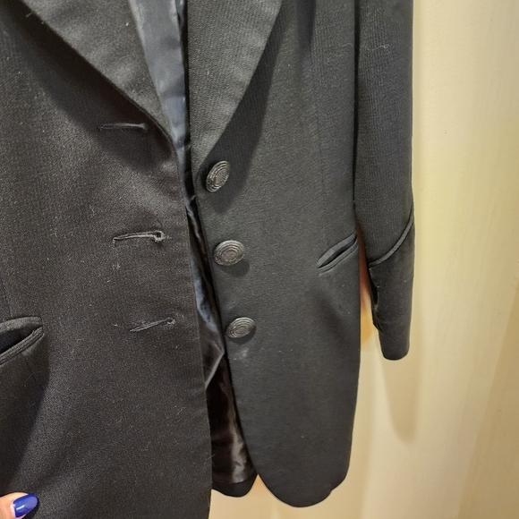 Item...  women's black long 100% worsted wool glamorous blazer jacket size 2 - Picture 13 of 14